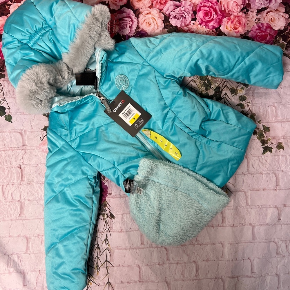 Gerry Teal Blue Puffer Jacket with Faux Fur Trim size 5